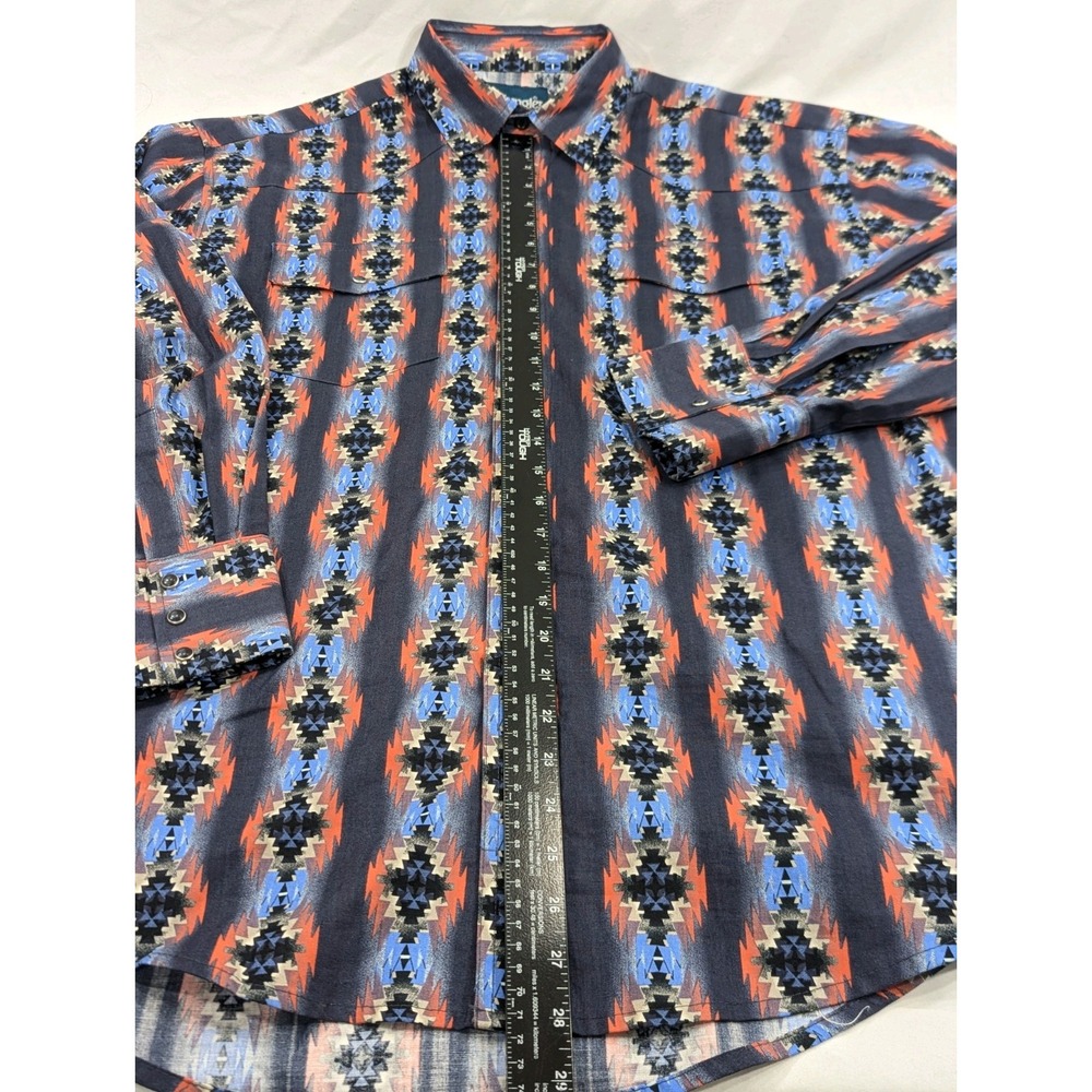 Vintage‎ Wrangler Aztec Pearl Snap Mens Cowboy Dress Shirt Blue Size Large - Picture 7 of 10